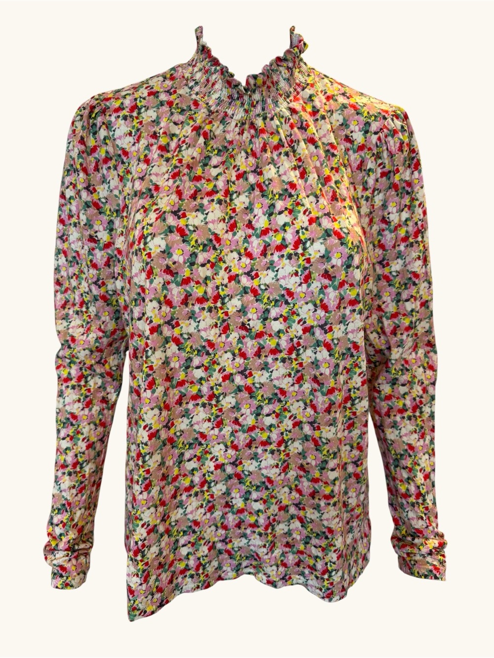Boden Floral Mock Neck Jersey Top Women’s US 10 UK 14 Long Sleeve Multicolor